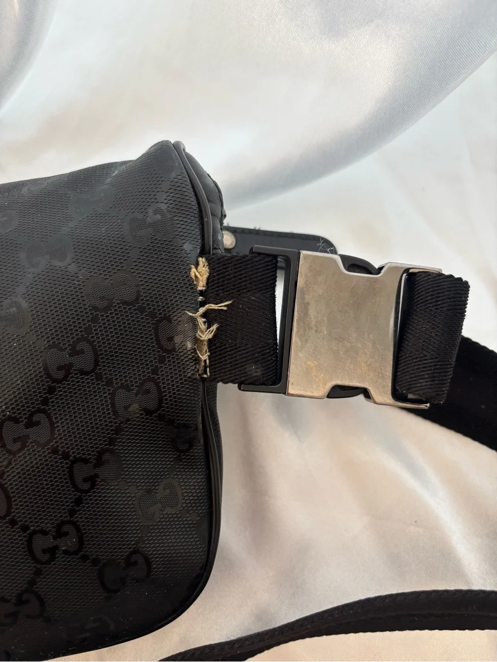 Gucci Black Leather Belt Bag with Silver Buckle